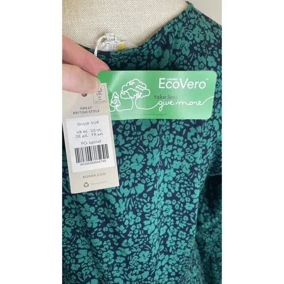 NWT Boden Jersey Midi Dress Floral Modest Cottagecore Blue Green Women's US 12L - Picture 8 of 15